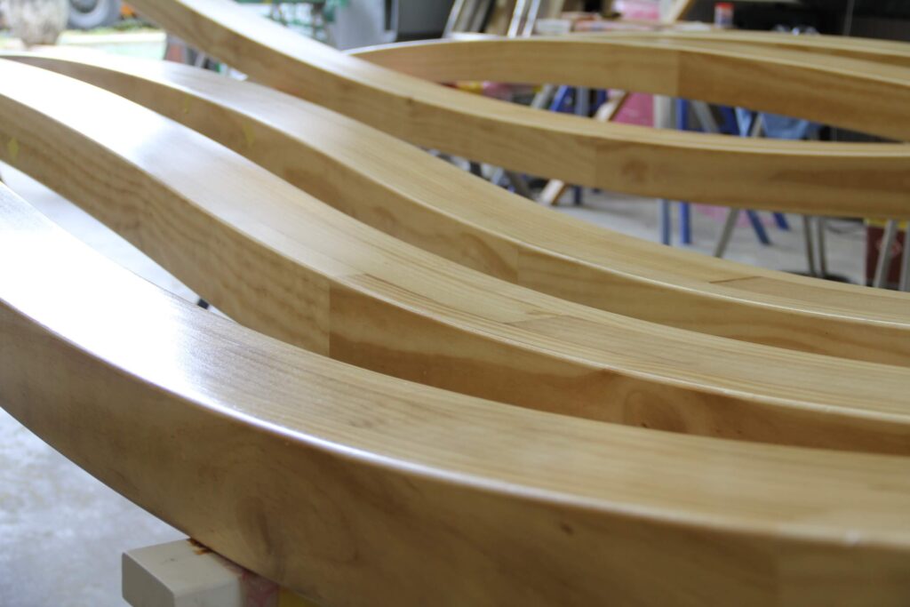 Large Accoya curved glulam beam with 2 coats of protection oil. Curvwood