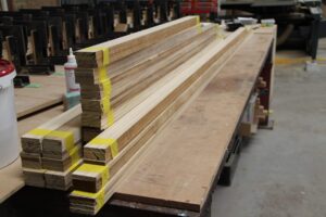 Accoya battens have been machined ready for the gluing process.