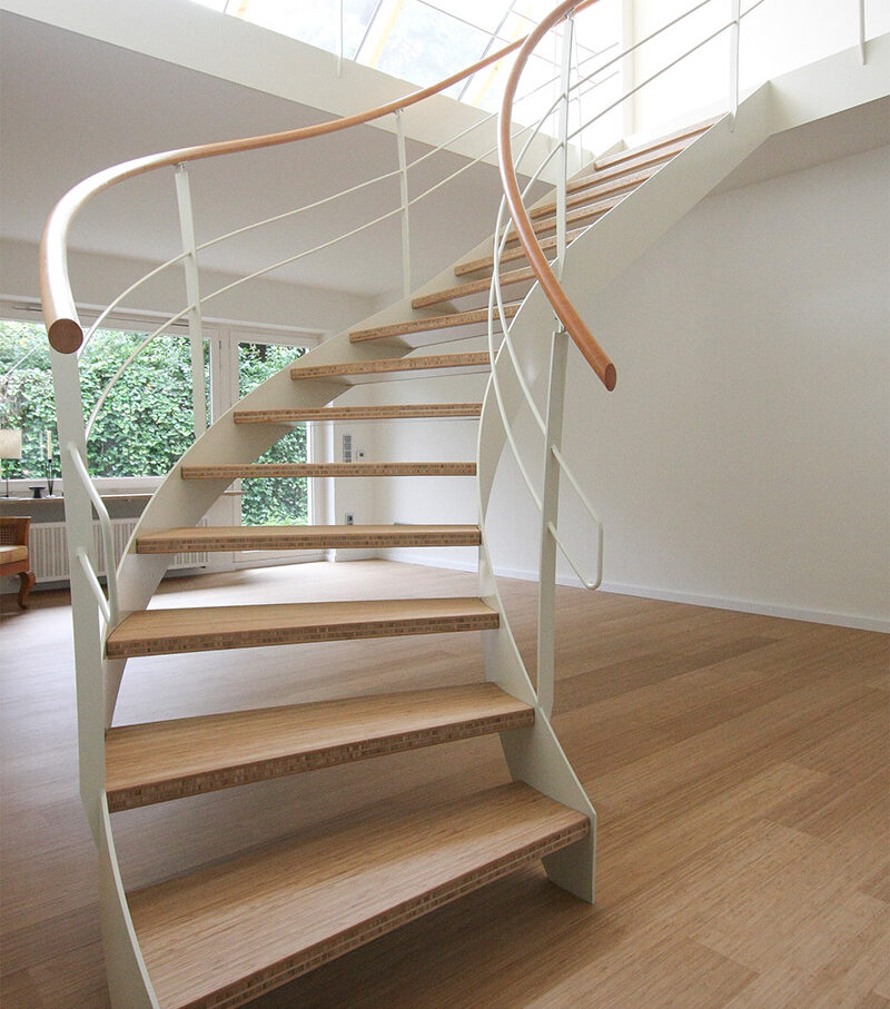 Timber handrail, spiral staircase, timber balustrade, curved timber handrail, continuous timber handrail,